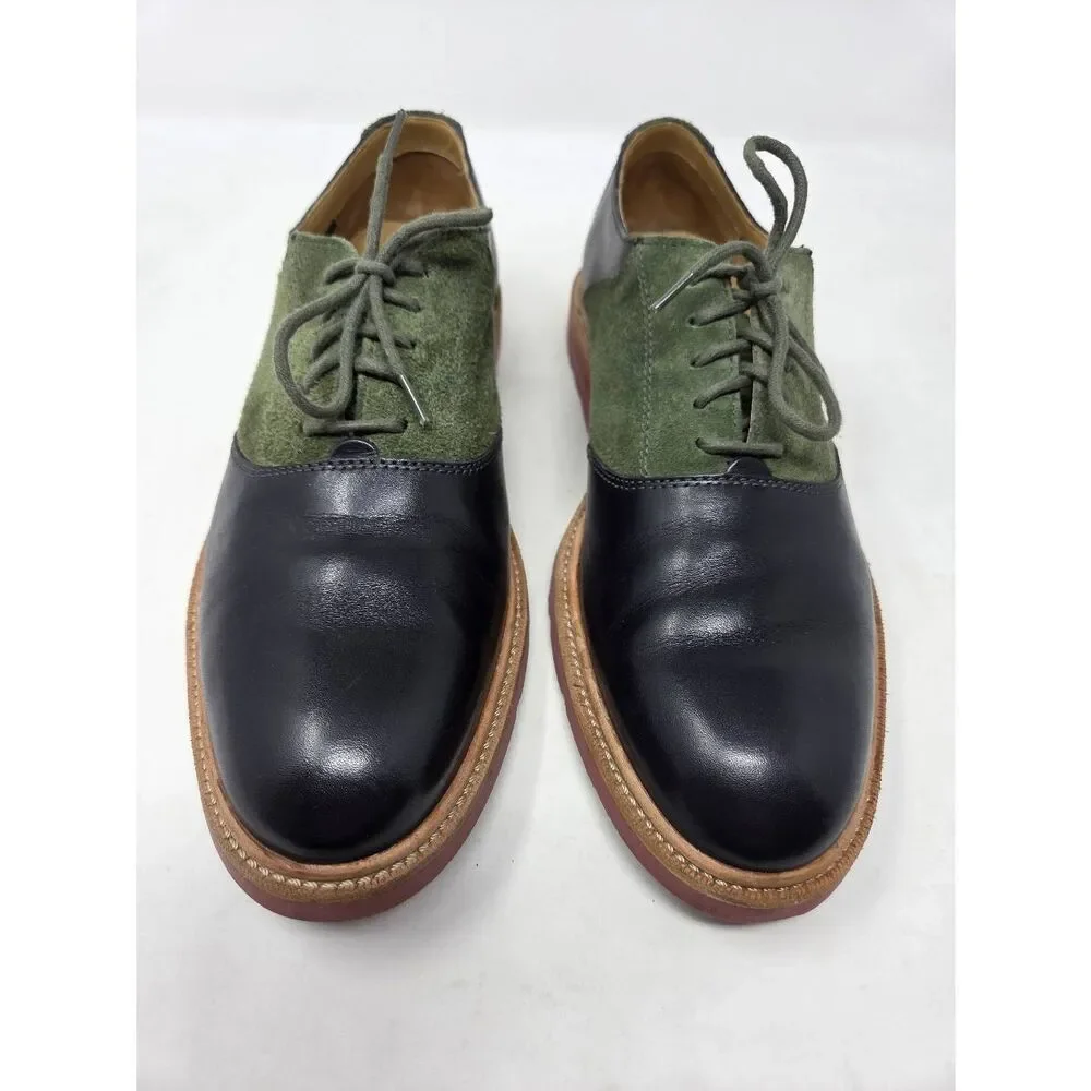 COLE HAAN CHRISTY WEDGE SADDLE BLACK GREEN SUEDE OXFORD SHOES 10 VIBRAM